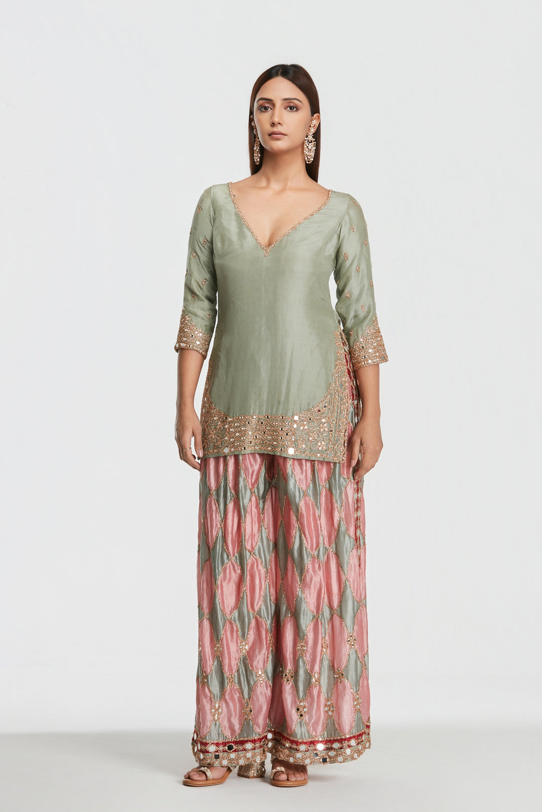 Abhinav Mishra - Mist Green Sharara Set