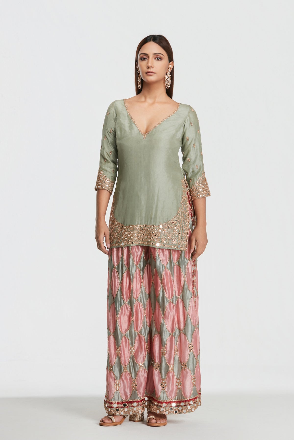 Abhinav Mishra - Mist Green Sharara Set