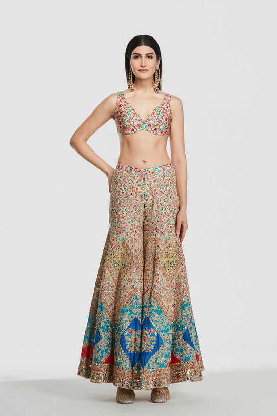 Abhinav Mishra - Multicoloured Sharara Set with Jacket