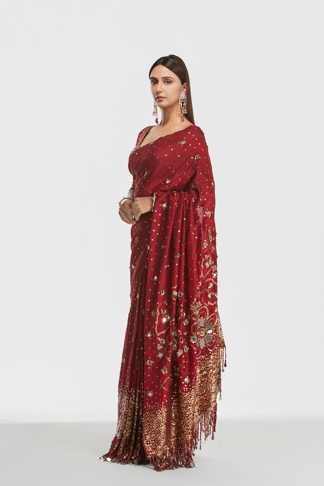 Abhinav Mishra - Shrine Vintage Red Saree Set
