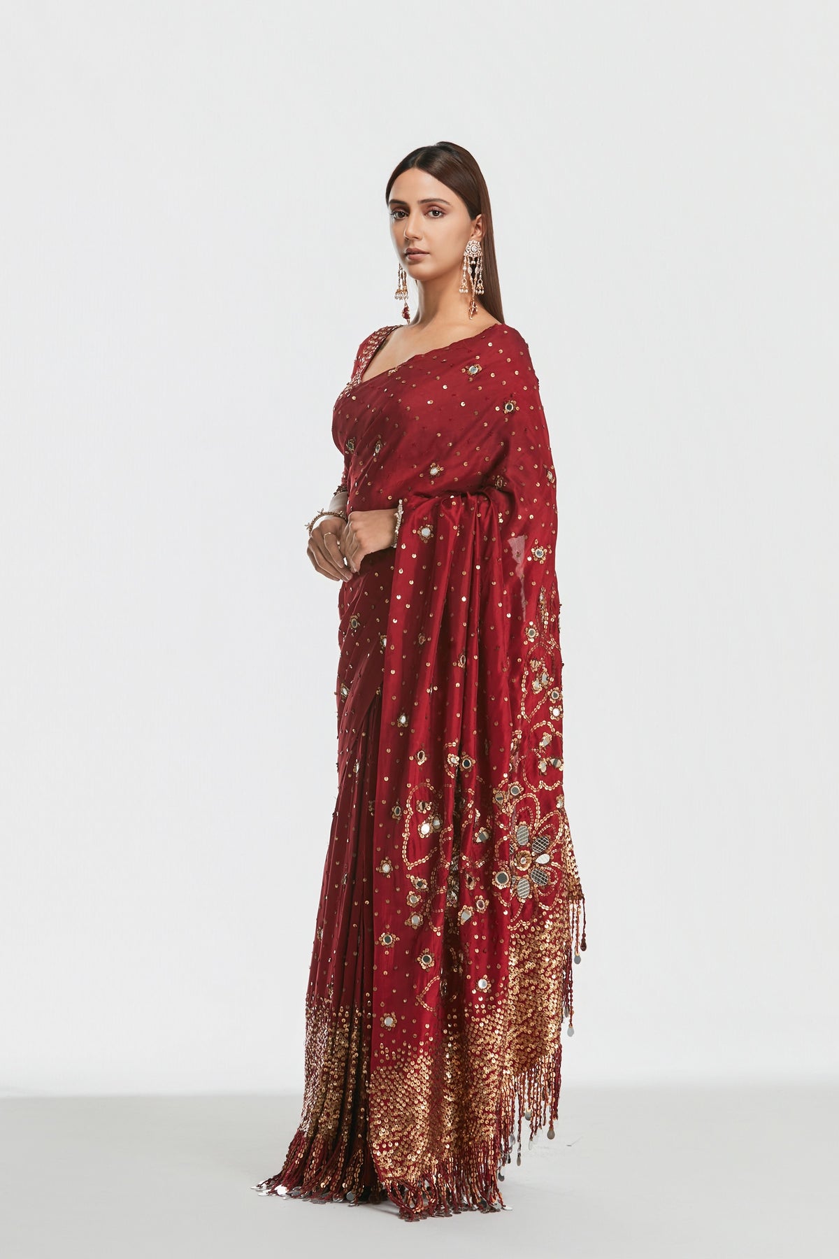 Abhinav Mishra - Shrine Vintage Red Saree Set