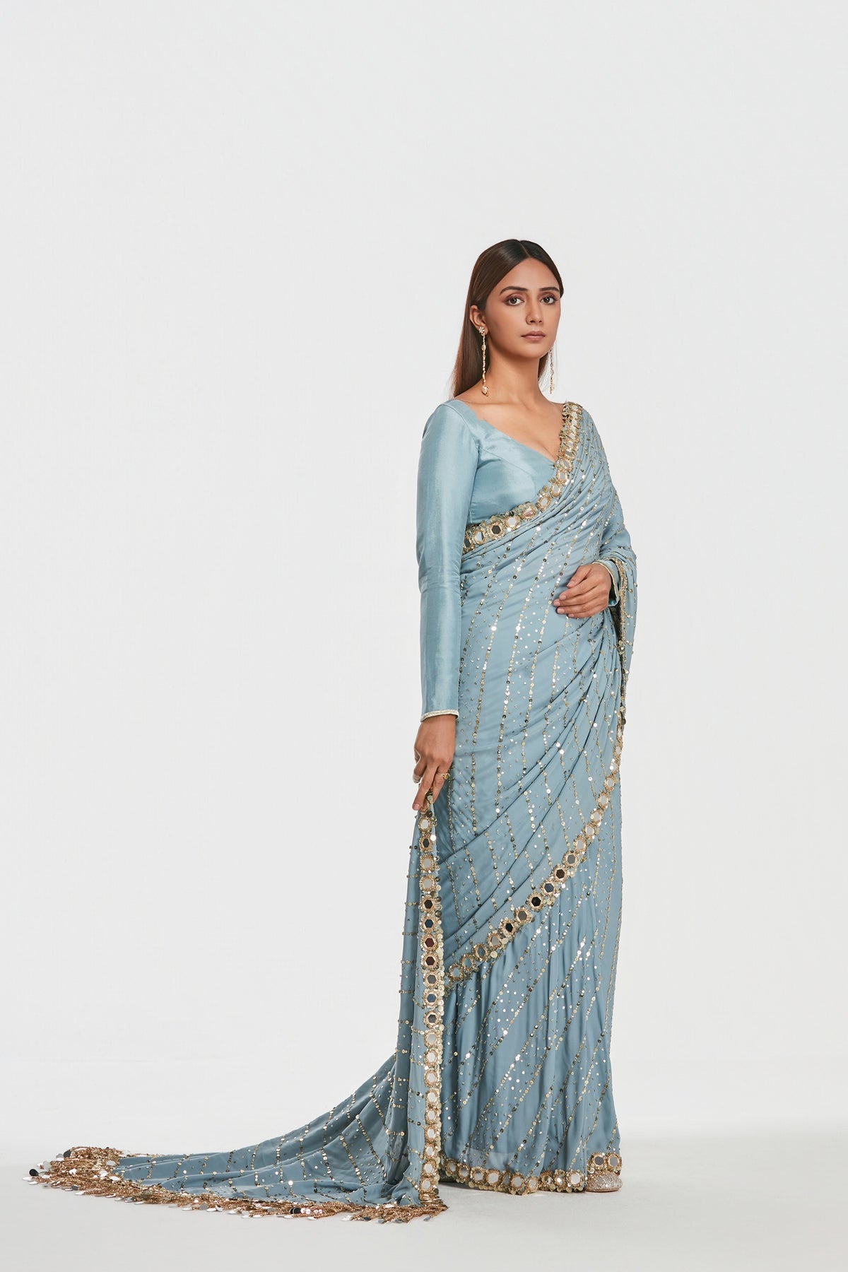 Abhinav Mishra - Shrine Alice Blue Saree Set