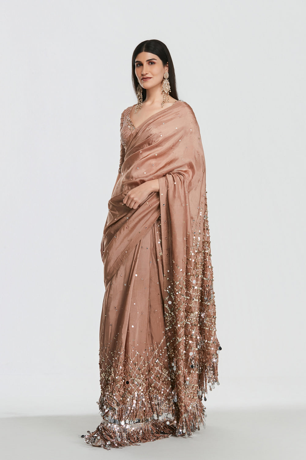 Abhinav Mishra - Shrine Coral Saree Set
