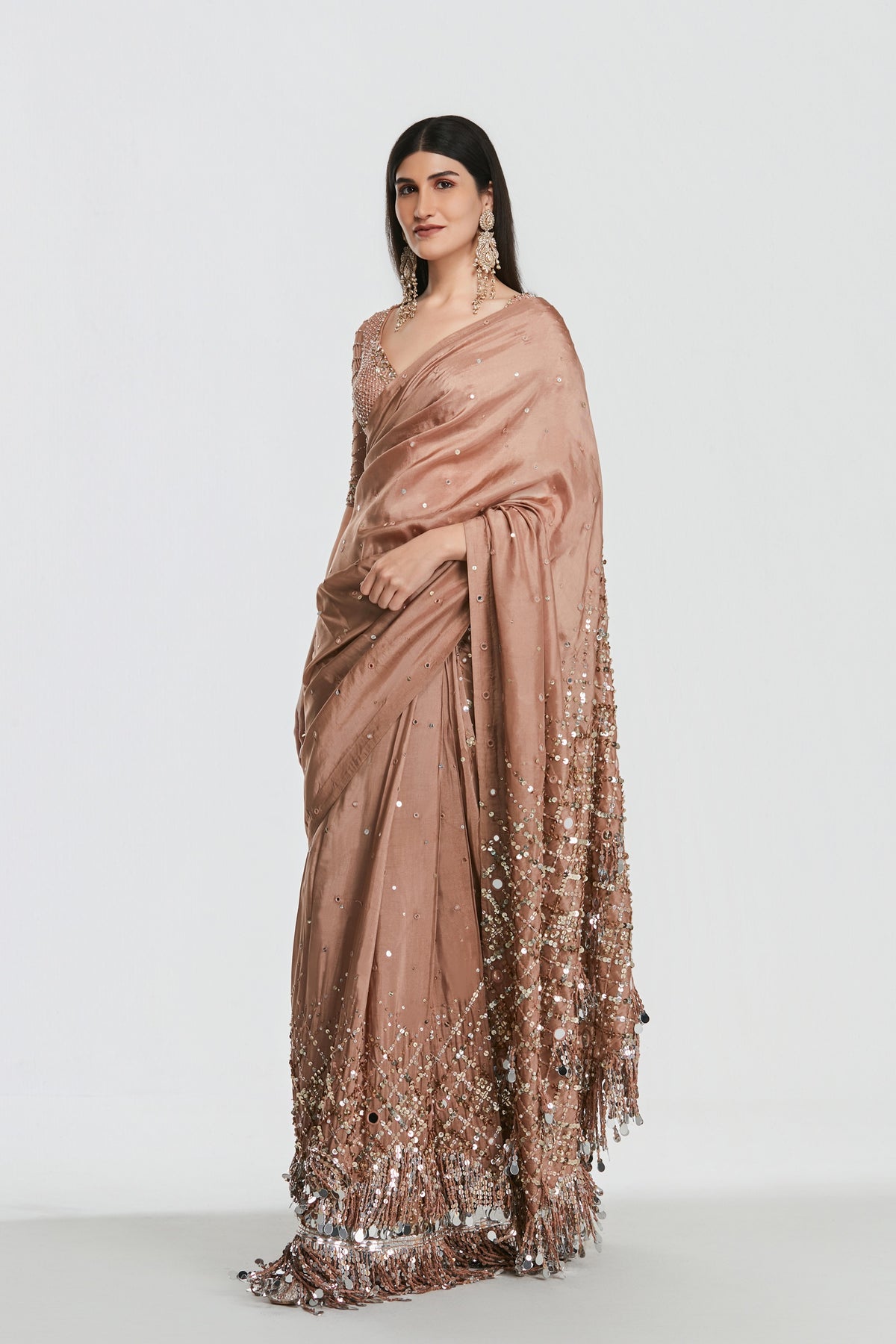 Abhinav Mishra - Shrine Coral Saree Set
