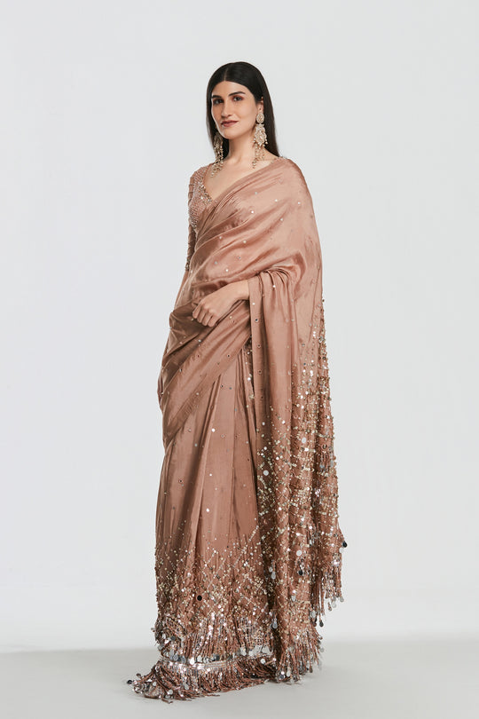 Abhinav Mishra - Shrine Coral Saree Set