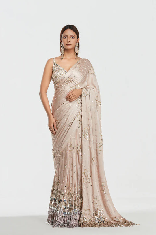 Abhinav Mishra - Shrine Shell Pink Saree Set