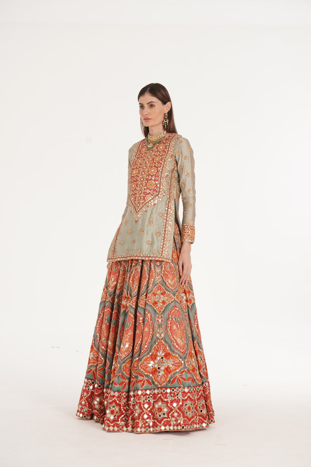 Abhinav Mishra - Ruby Forest Smoke Lehenga Set