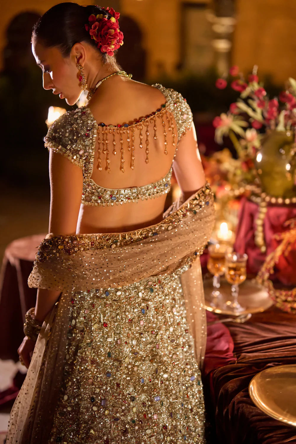 Seema Gujral - Antique Gold Jeweled Lehenga Set