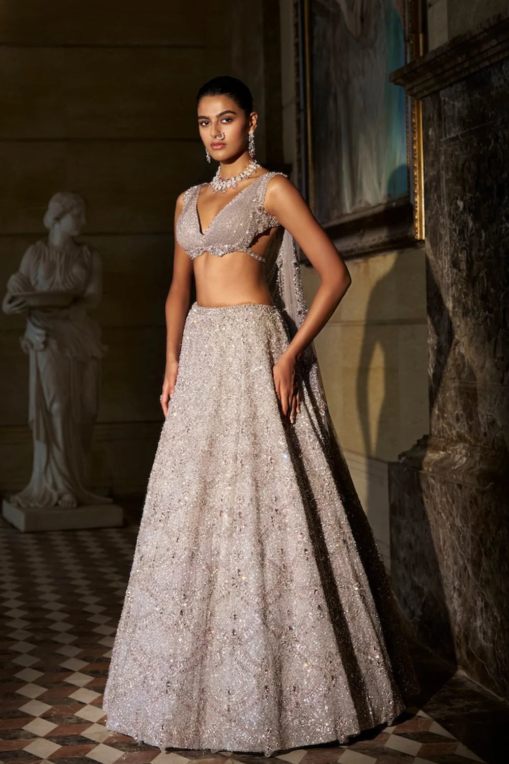 Seema Gujral - Pink Crystal Lehenga Set
