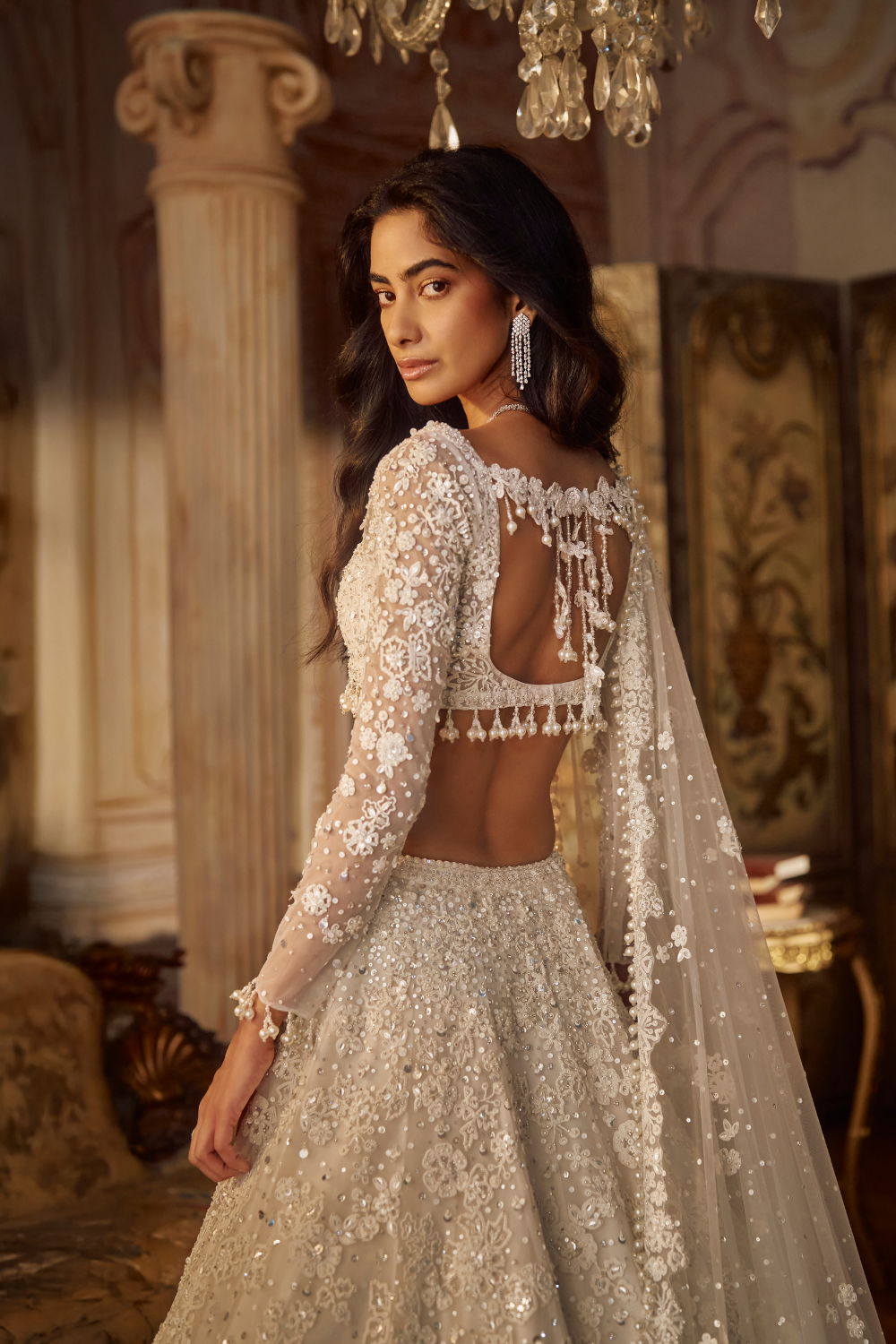Seema Gujral - Ivory Floral Lehenga Set