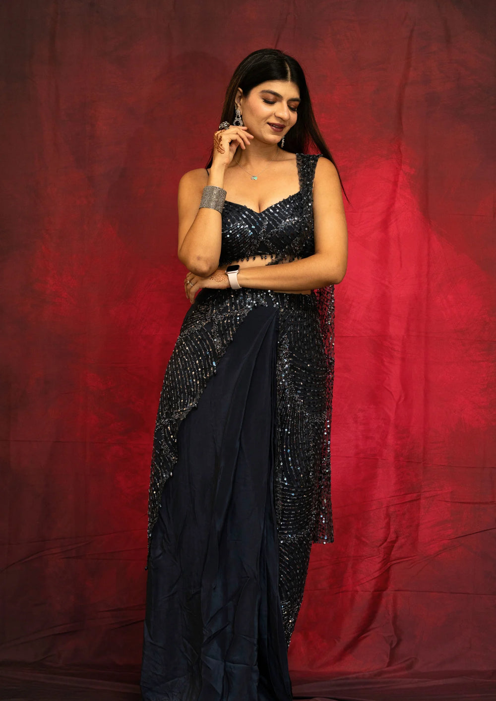 Rhea – Midnight Cascade Sequin Saree