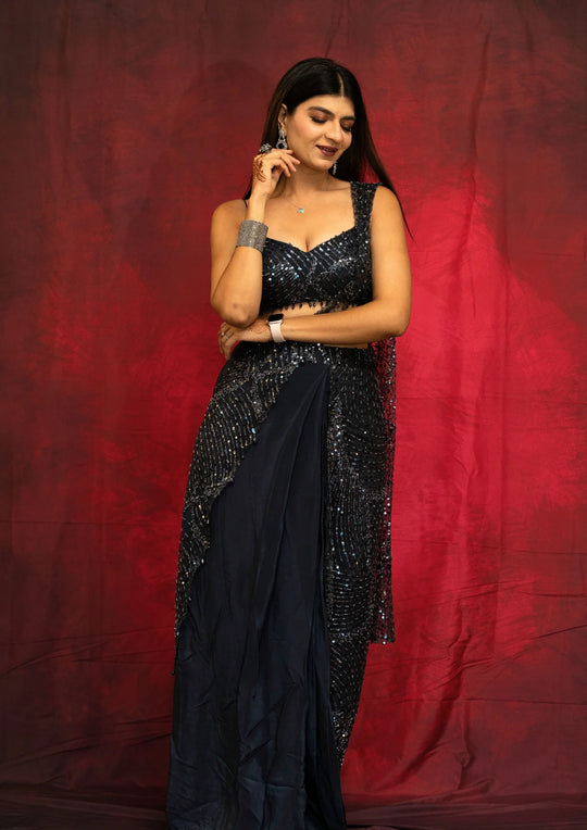 Rhea – Midnight Cascade Sequin Saree