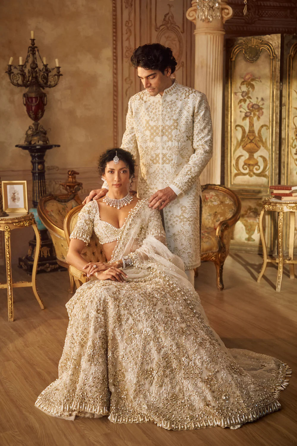 Seema Gujral - Ivory Gold Sherwani Set