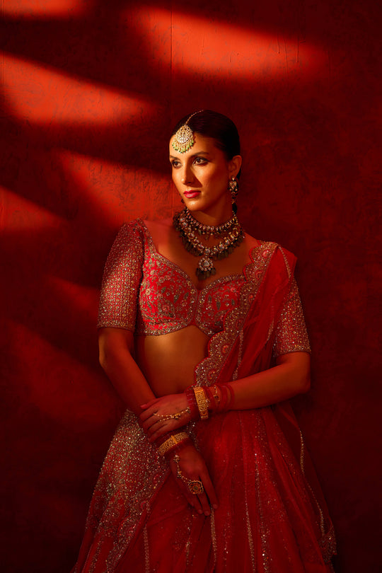 Kalighata - Arushi Lehenga – Cherry Red