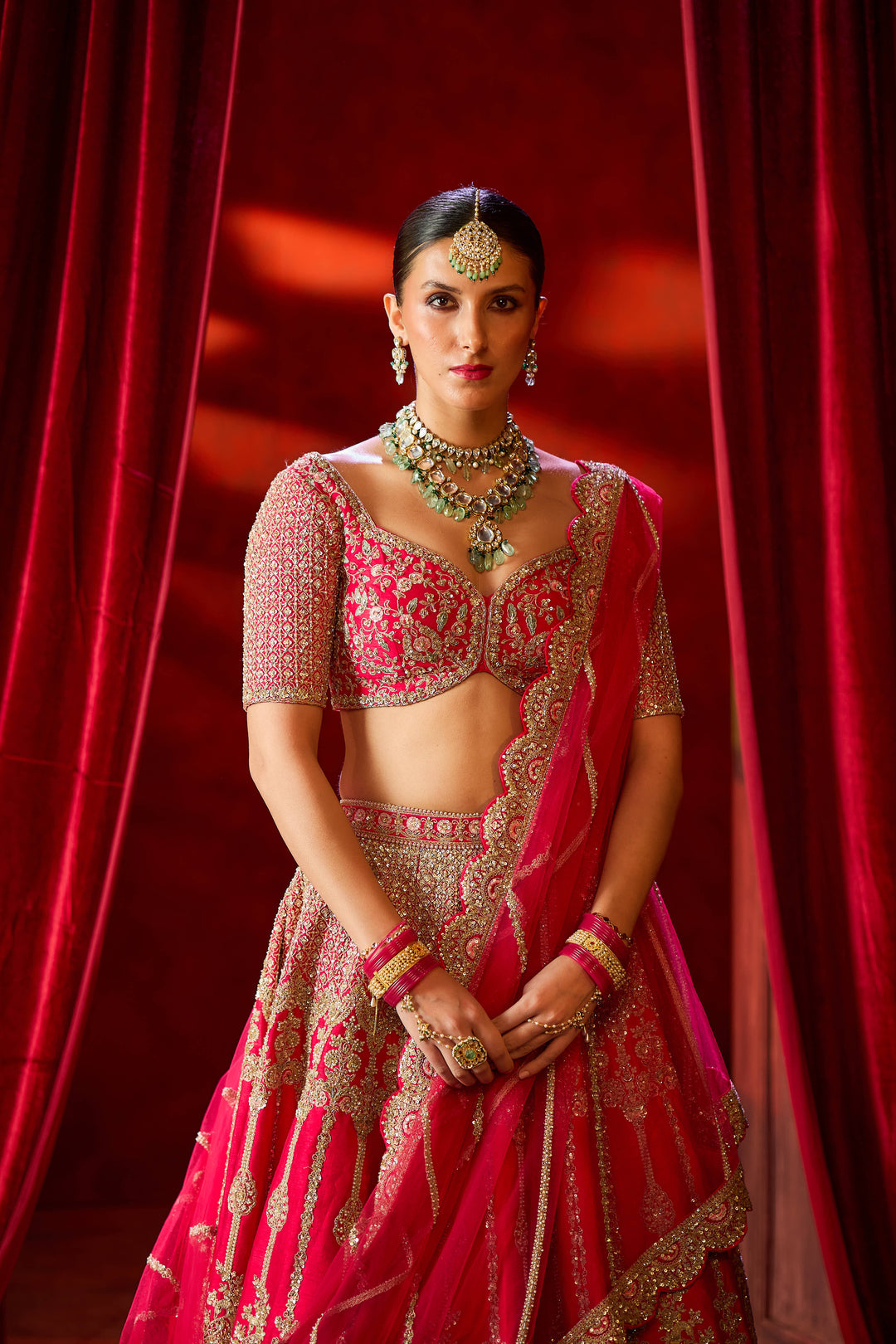 Kalighata - Arushi Lehenga – Cherry Red