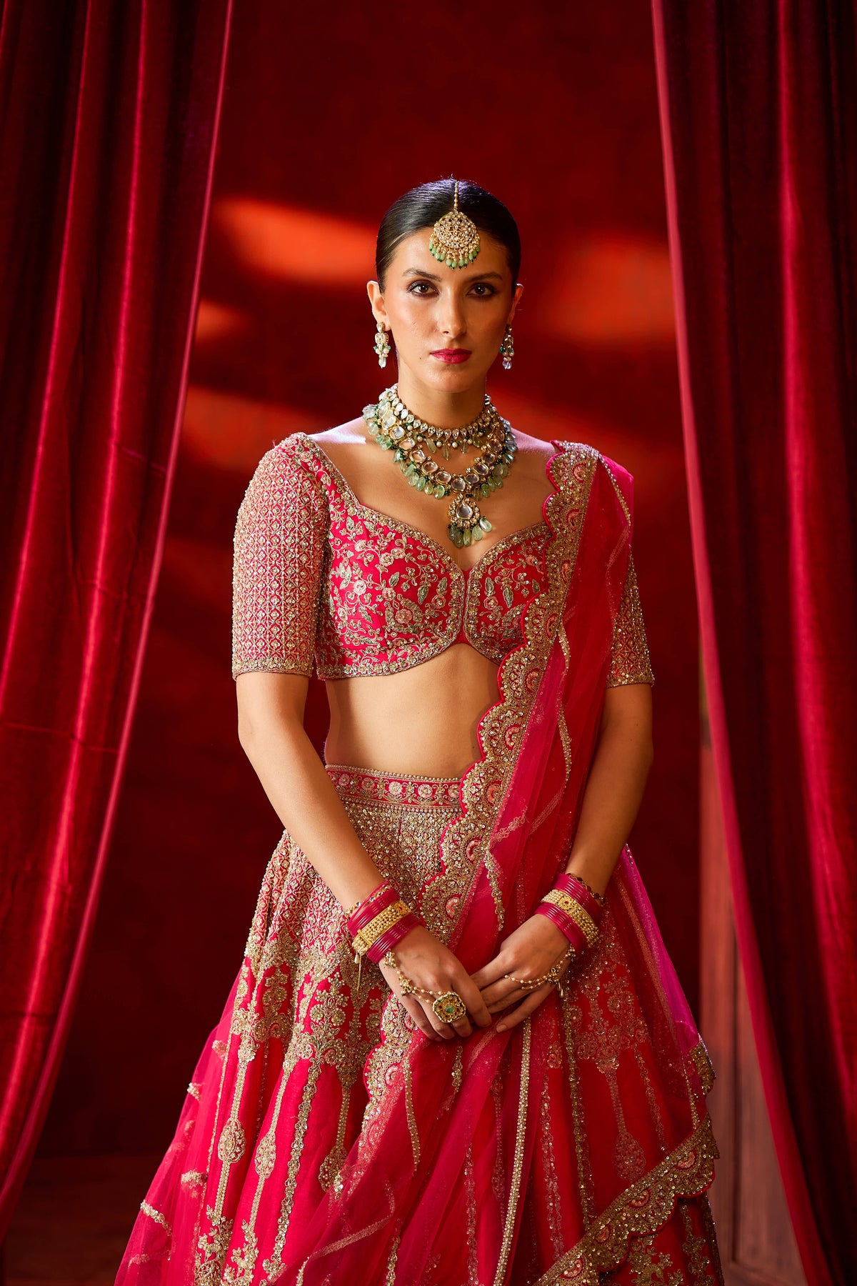 Kalighata - Arushi Lehenga – Cherry Red