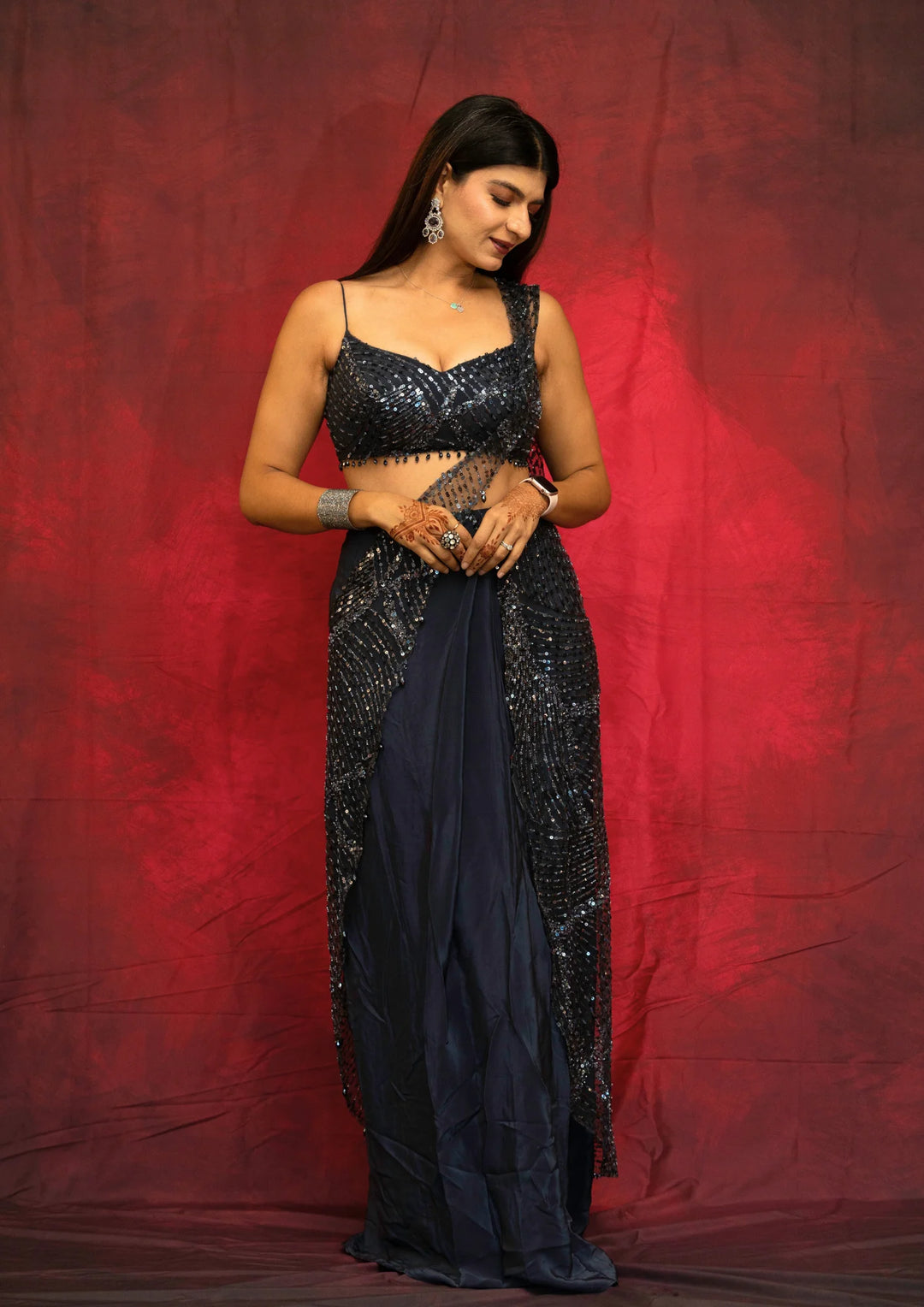 Rhea – Midnight Cascade Sequin Saree