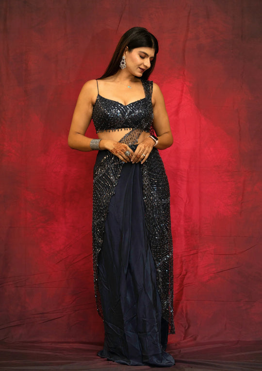 Rhea – Midnight Cascade Sequin Saree