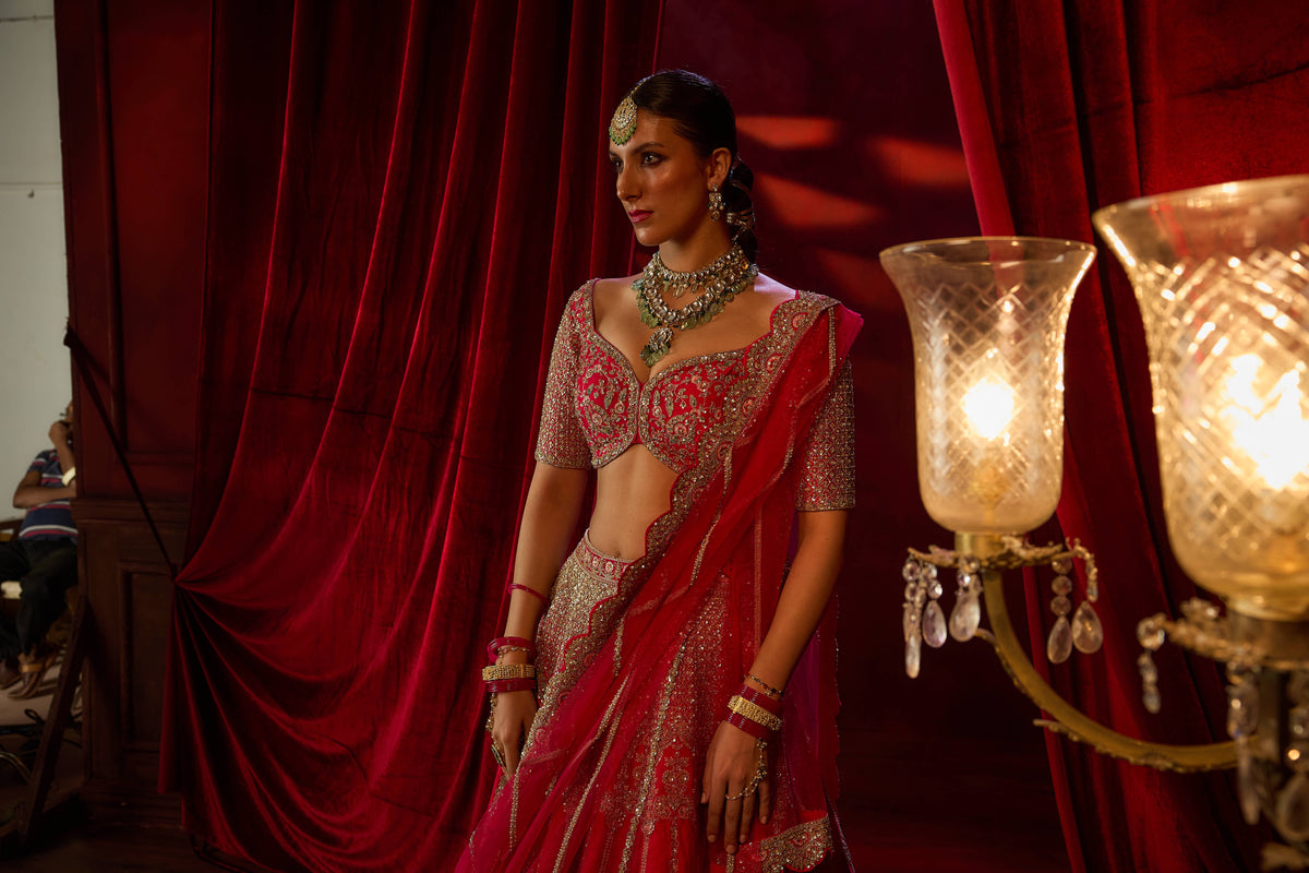 Kalighata - Arushi Lehenga – Cherry Red