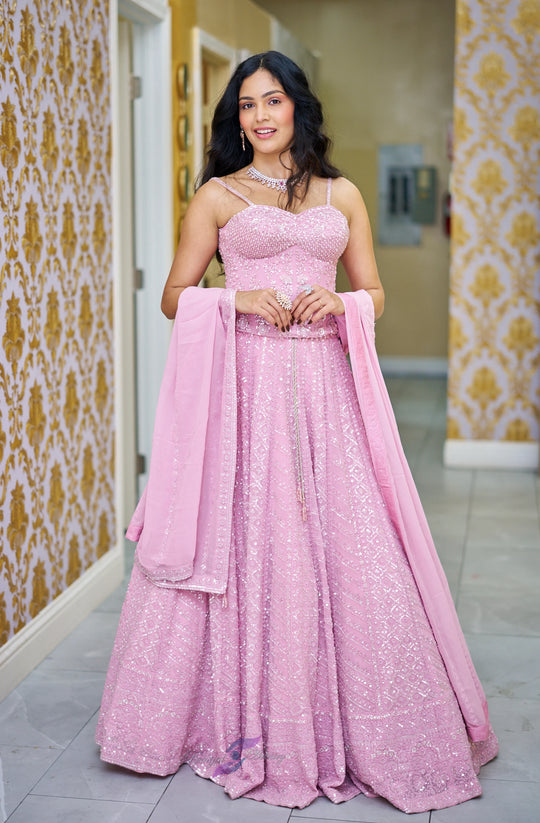 Aadhya – Blush Pastel Sequin Dream Lehenga