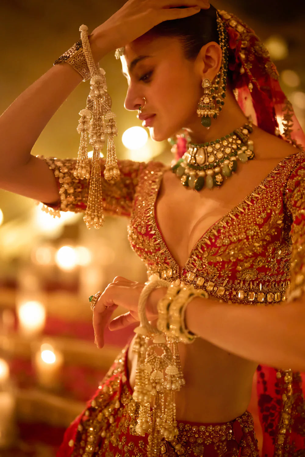 Seema Gujral - Red Zardosi Lehenga Set
