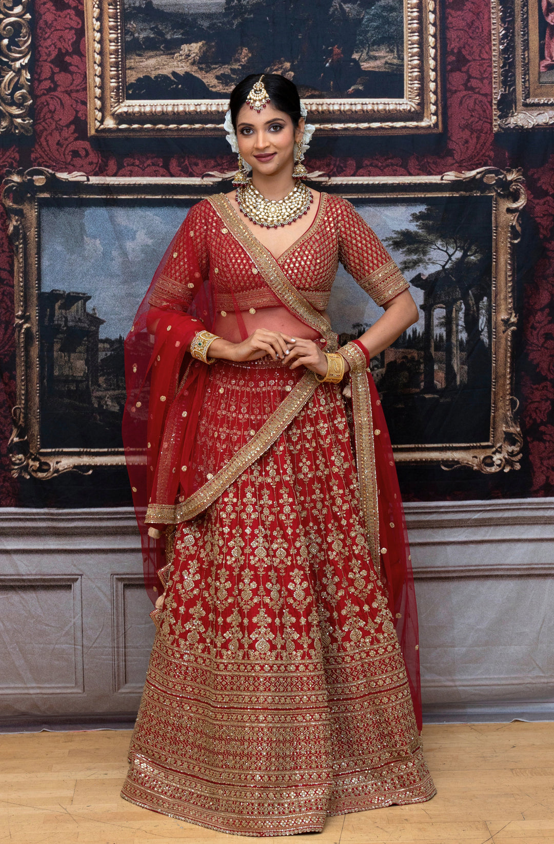 Riya – Crimson Royale Zari Embroidered Lehenga
