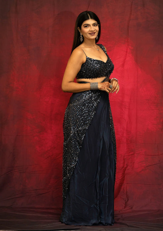 Rhea – Midnight Cascade Sequin Saree