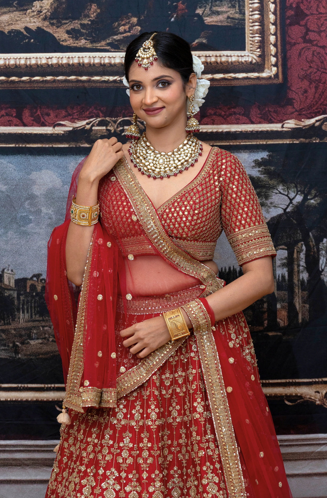 Riya – Crimson Royale Zari Embroidered Lehenga