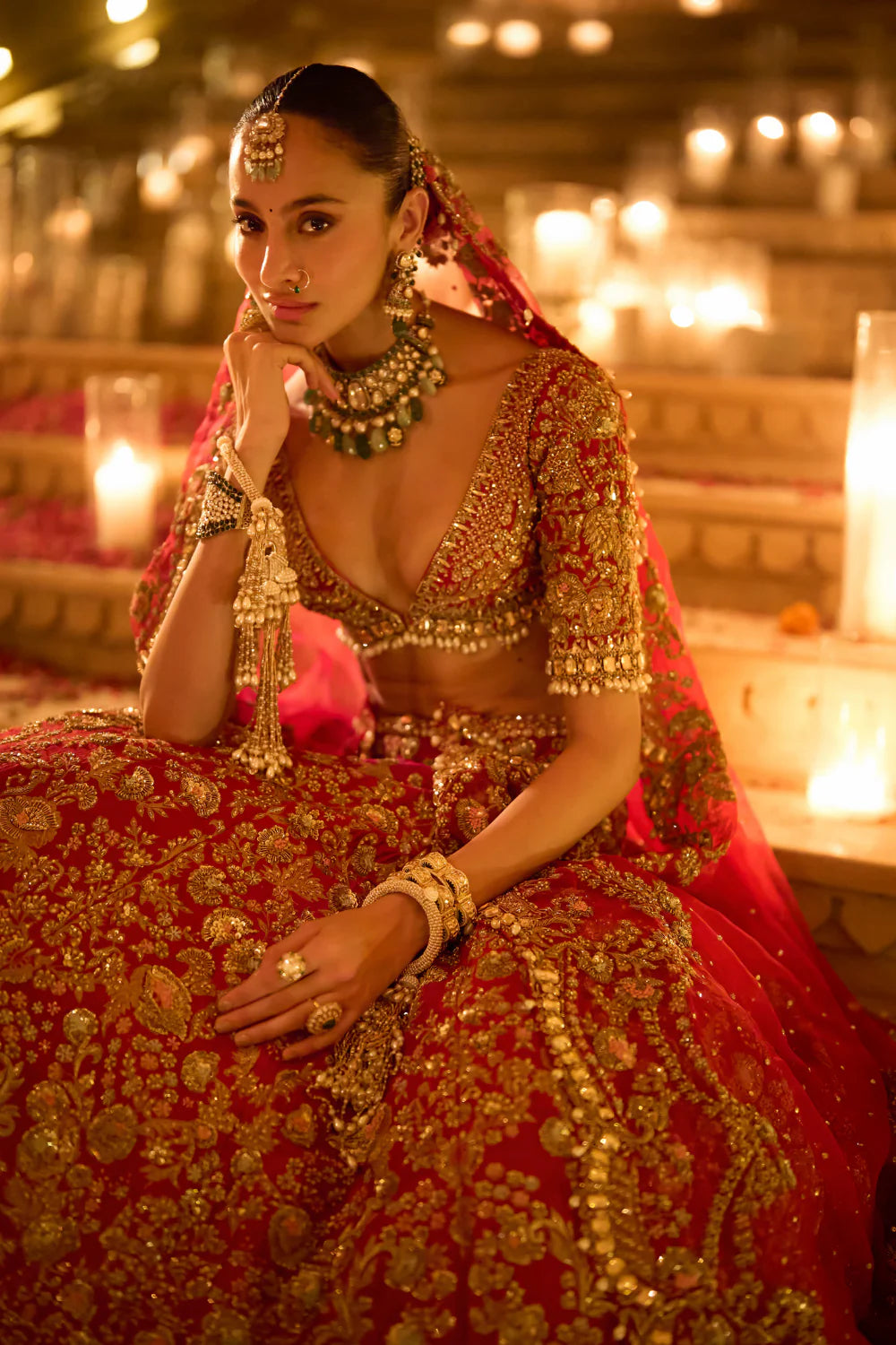 Seema Gujral - Red Zardosi Lehenga Set