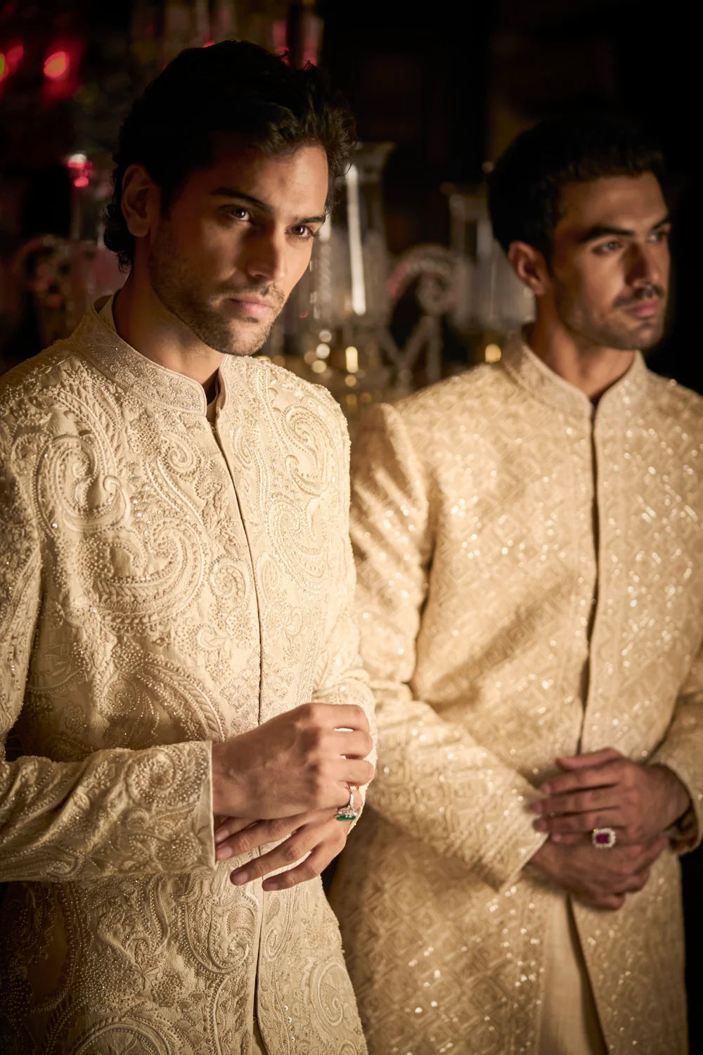 Seema Gujral - Cream Abstract Sherwani Set