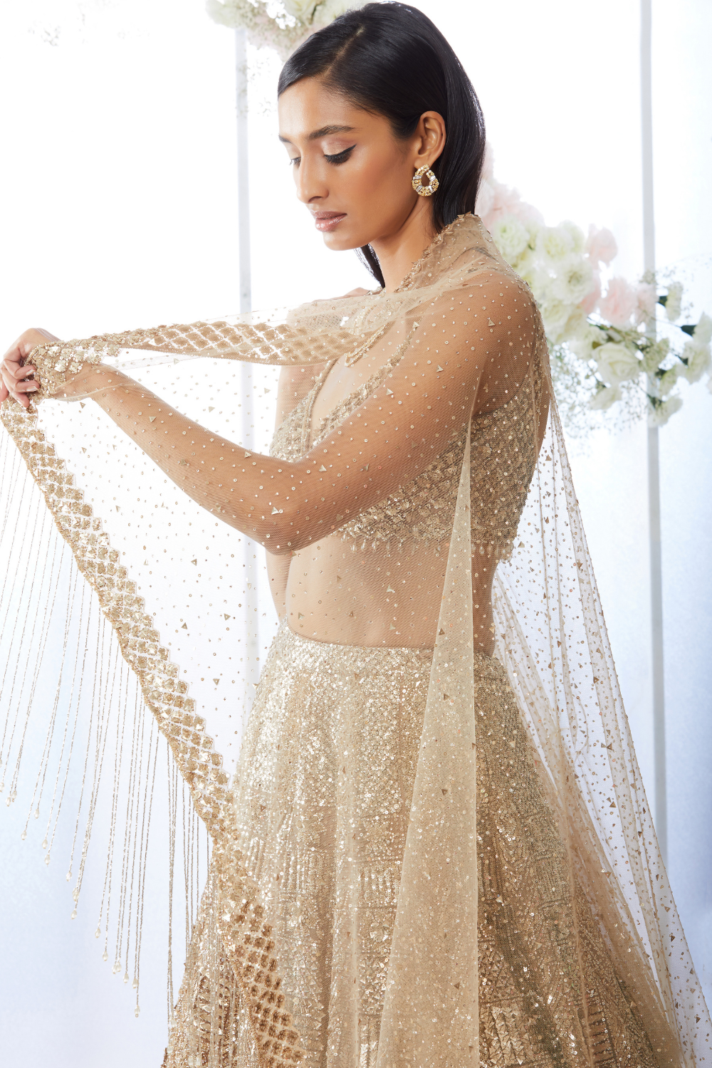 Seema Gujral - Biscotti Gold Sequin Lehenga Set
