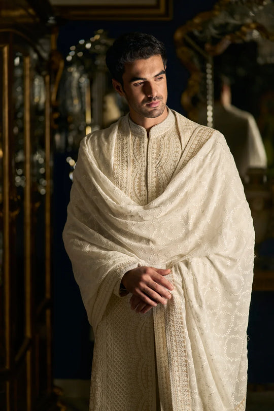 Seema Gujral - Nude Cream Sherwani Set
