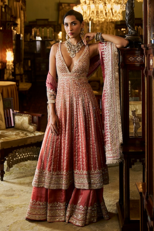 Seema Gujral - Burnt Orange Gota Patti Sharara Set