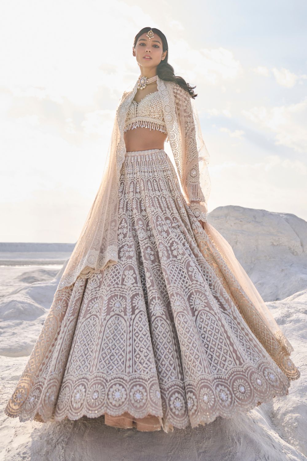 Seema Gujral - Nude Cream Dori Lehenga Set