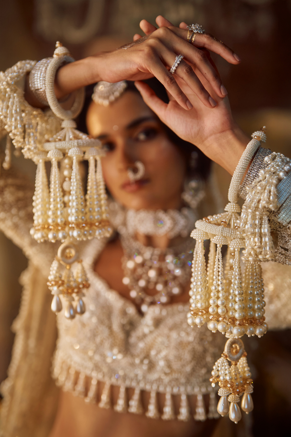 Seema Gujral - Nude Pearl Lehenga Set