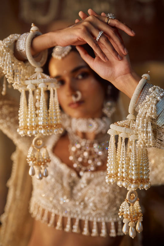 Seema Gujral - Nude Pearl Lehenga Set