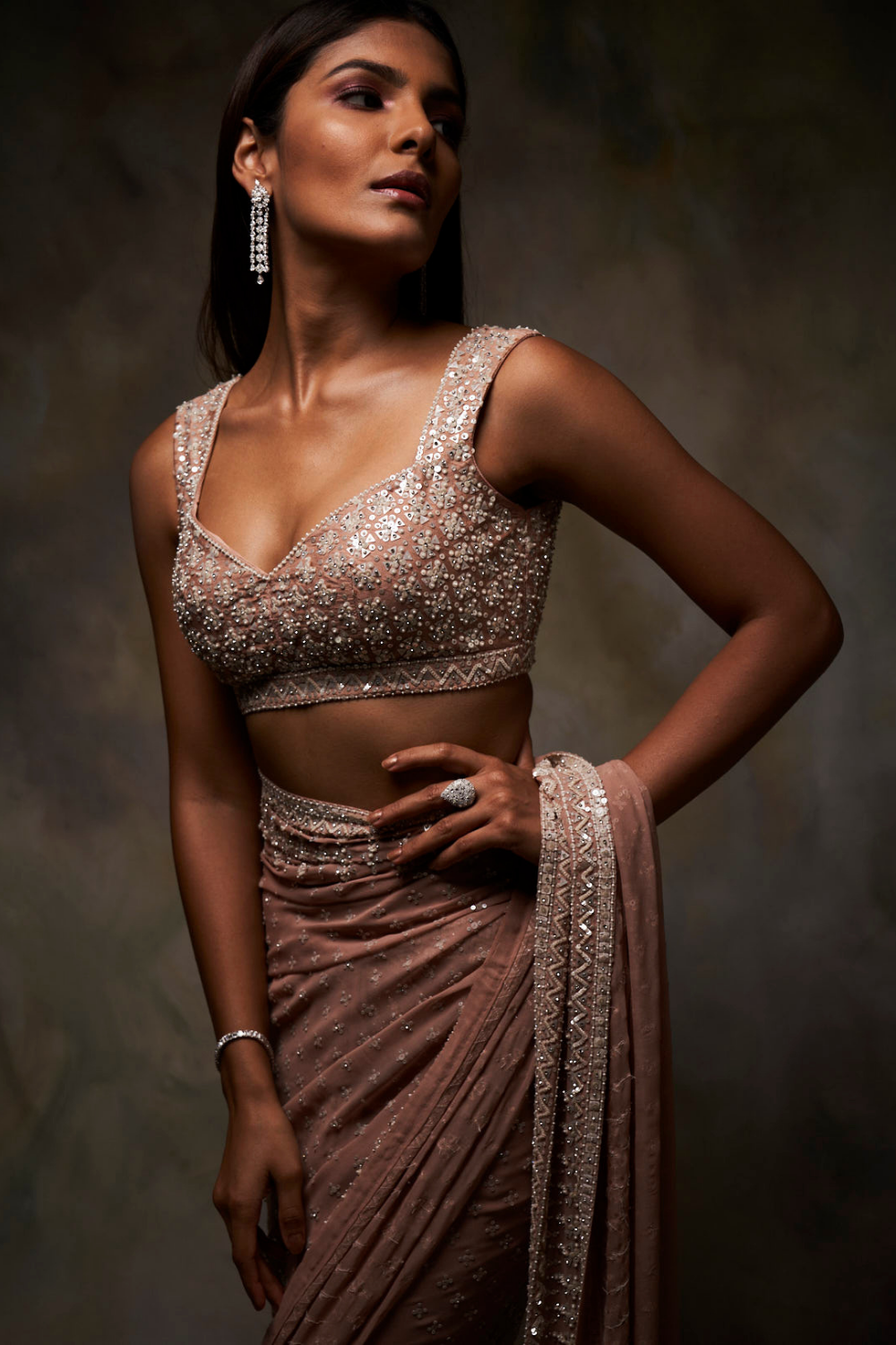 Seema Gujral - Peach Sequin Saree