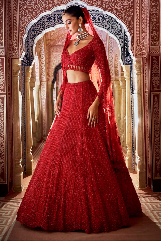 Seema Gujral - Red Cut Work Lehenga Set
