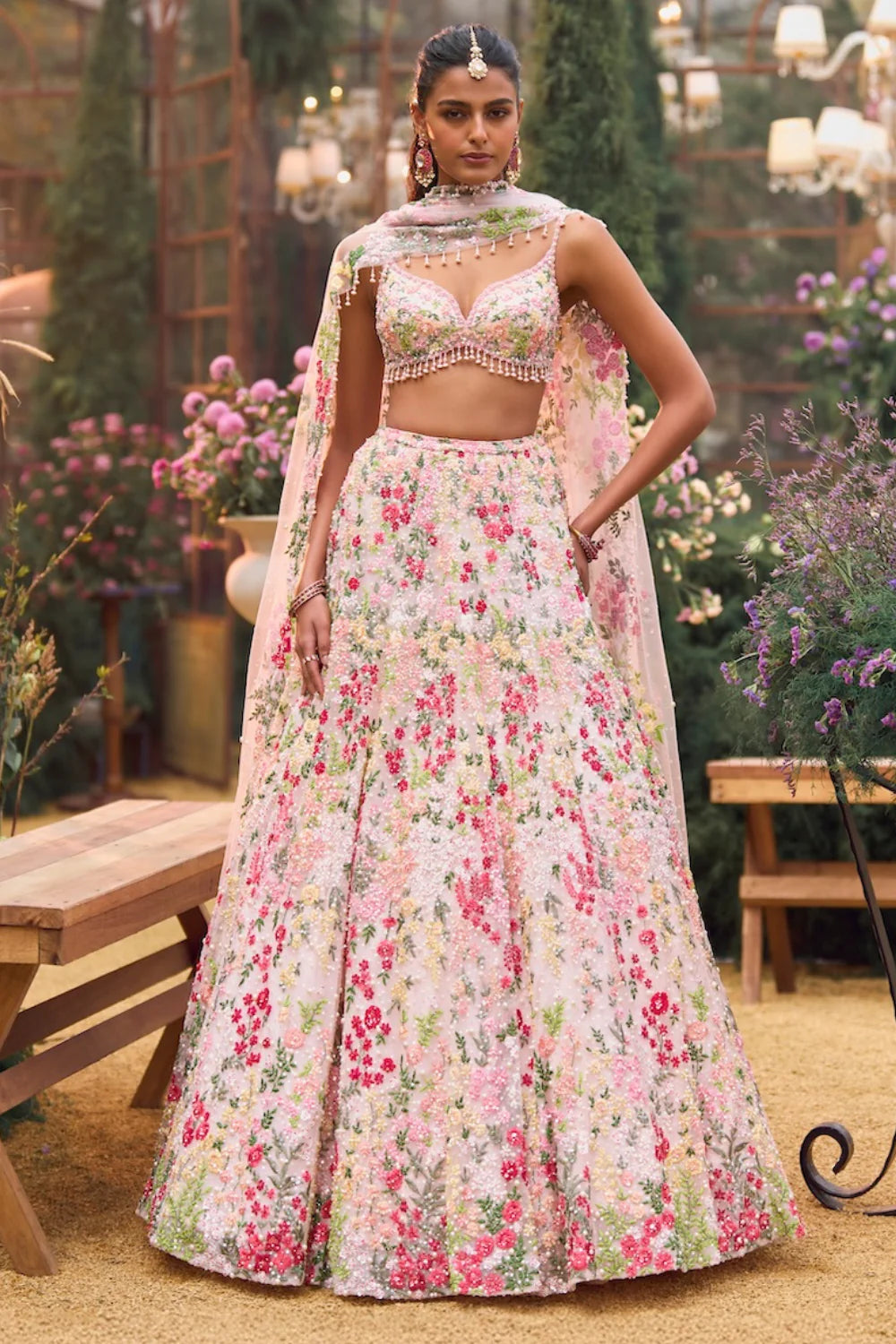 Seema Gujral - Powder Peach Multi-Coloured Lehenga Set