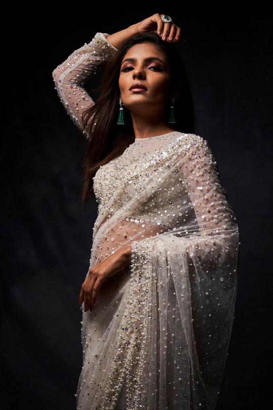 Seema Gujral - Crystal Pearl Saree