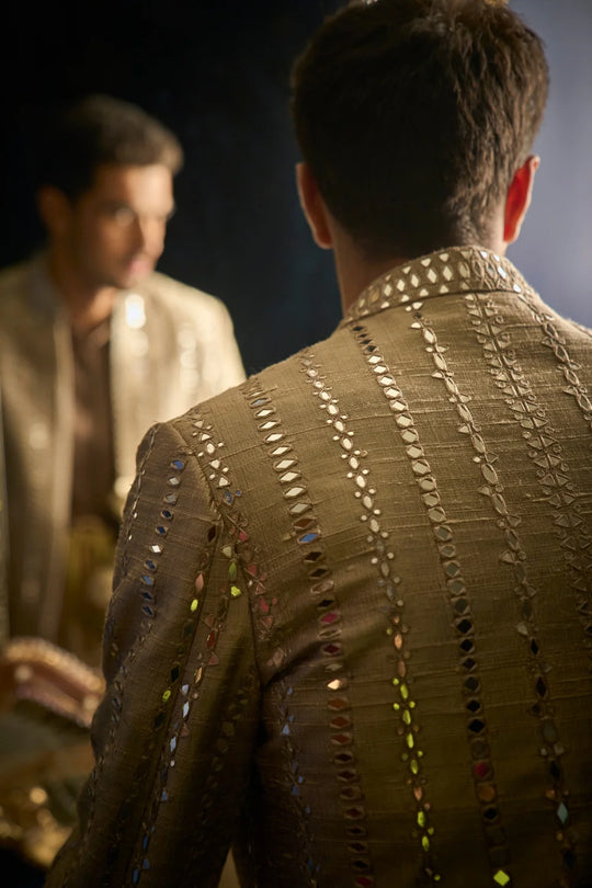 Seema Gujral - Coffee Mirror Sherwani Set