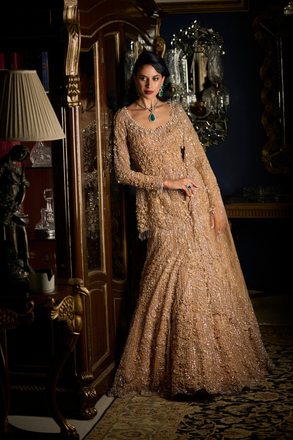 Seema Gujral - Copper Sequin Lehenga Set