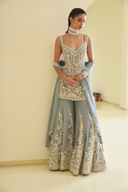 Seema Gujral - Blue Pearl Sharara Set