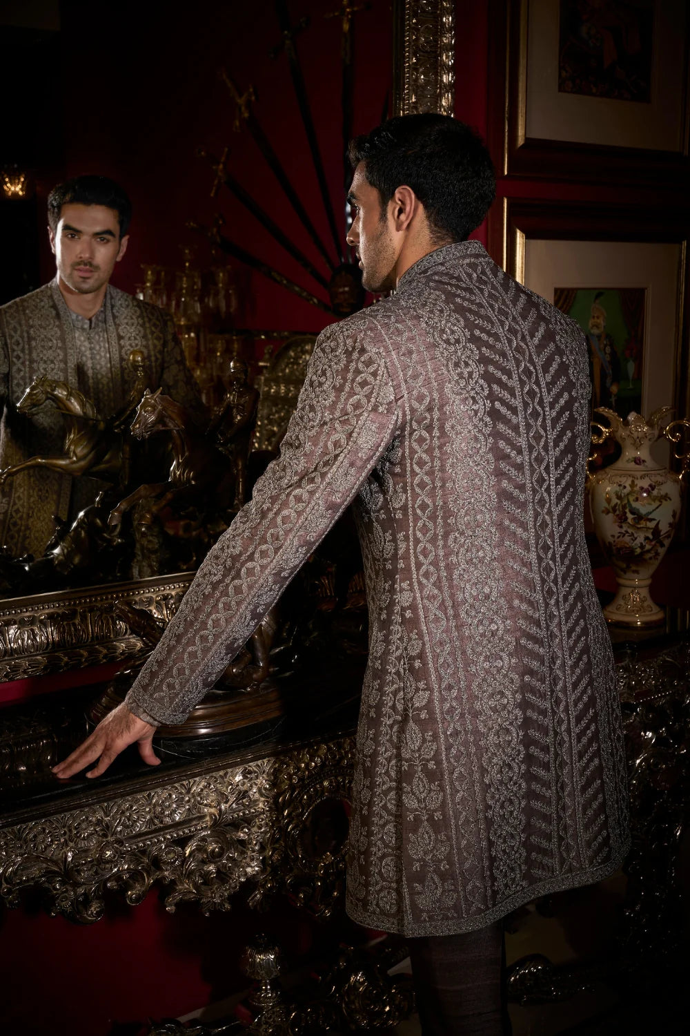 Seema Gujral - Ash Grey Open Jacket Set