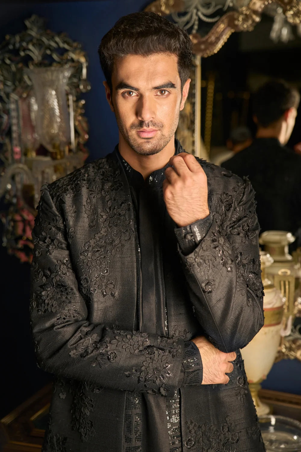 Seema Gujral - Black Open Jacket Set