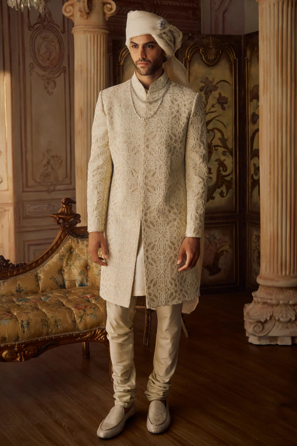 Seema Gujral - Nude Pearl Sherwani Set