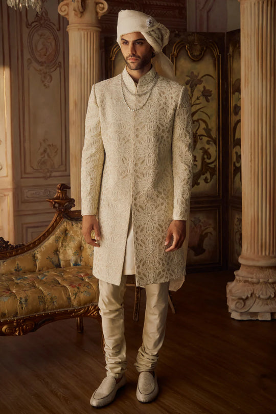 Seema Gujral - Nude Pearl Sherwani Set