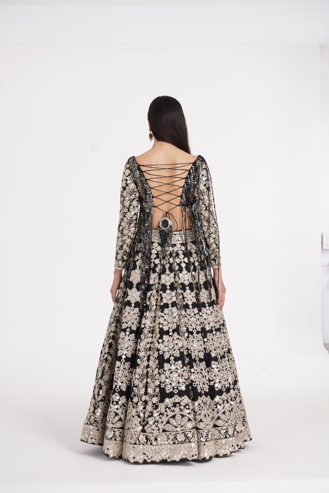 Abhinav Mishra - Jet black lehenga set embellished using ivory details