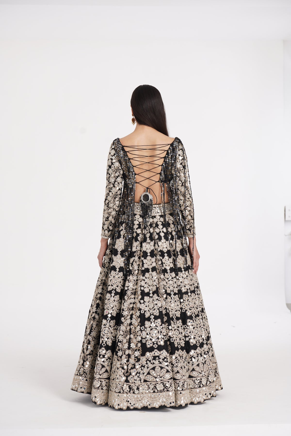 Abhinav Mishra - Jet black lehenga set embellished using ivory details