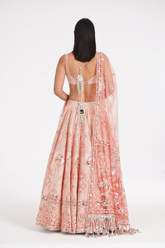 Abhinav Mishra - Peach Quarts Lehenga Set